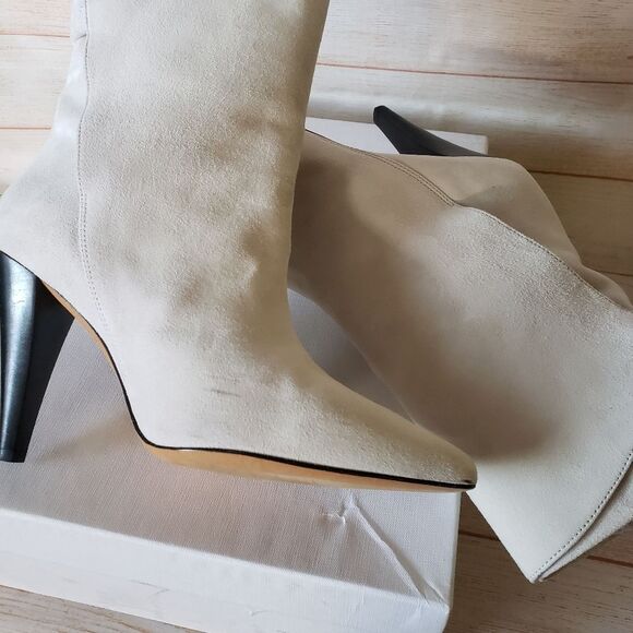 IRO Paris Suede Leather Pointy Toe Stiletto Heel Bootie Boots Light Grey Size 39 - Picture 8 of 11
